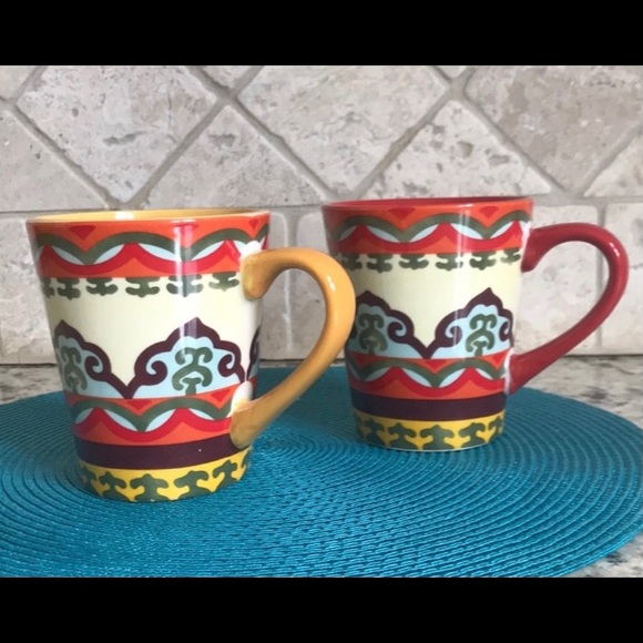 2 Euro Ceramica Mugs/Cups Aztec Pattern - Picture 1 of 7